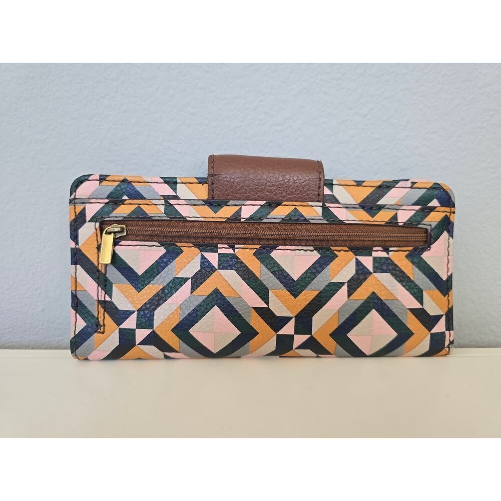 FOSSIL Geometric Print Wallet Multicolor Snap Closure Boho Retro Style Y2K - Picture 2 of 7